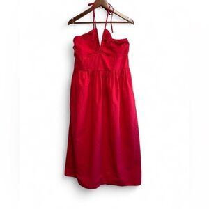 Red Spaghetti-Strap Halter Midi Dress